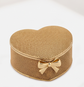 Wholesale Gold Finish <b>Heart</b> <b>Shaped</b> Metal Date And Dry Fruit Storage Box Decorative Gift Container With Bow - Product Image 4