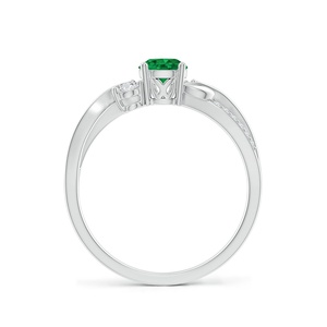 Bague de fiançailles en or massif 14 carats avec émeraude naturelle verte taille brillant ronde et pavé de diamants torsadés, bague solitaire - Product Image 3