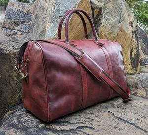 Unisex Burgundy Leather Duffle Bag Light <b>Weight</b> High Quality Foldable Large Weekender Travel Carry Luggage Overnight Gym Tote - Product Image 3