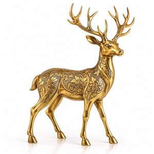 Statue de cerf en laiton, sculpture animale en métal, ornement décoratif pour la maison, le bureau ou la table - Product Image 1