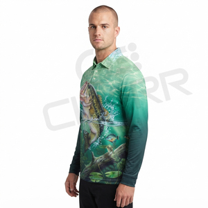 Chemise de pêche personnalisée en sublimation, séchage rapide, manches longues, protection UV, polo de pêche pour équipe - Product Image 3