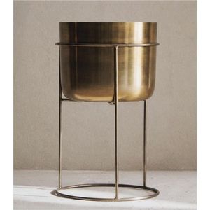 Pot de fleurs en métal noir mat de luxe nordique avec support en fer doré, ensemble de pots décoratifs d'intérieur pour salon - Product Image 5