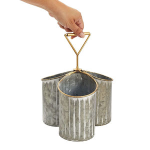 Porta Utensilios de Metal Galvanizado de Alta Calidad con 4 Compartimentos y Asa de Madera, Estilo Rústico y Resistente para Cubiertos - Product Image 6