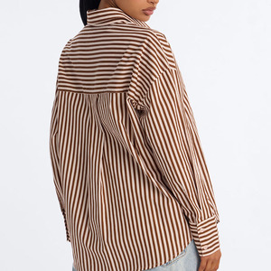 Camisa a rayas de manga larga estilo boutique para mujer, talla grande, con cuello vuelto, blusa informal de algodón, top de moda primaveral para mujer - Product Image 2