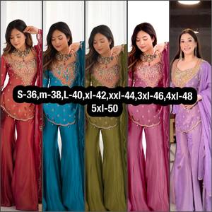 Conjunto de Kurta y Palazzo de Seda Bordada para Mujer con Dupatta |   Traje Étnico Premium para Fiestas - Product Image 5