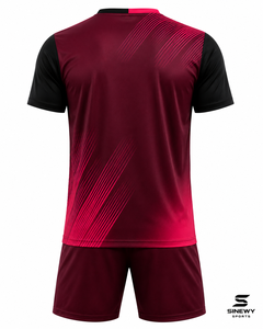 Conjunto de Camiseta de Fútbol para Hombre SINEWY SPORTS, Cuello en V, Manga Corta, Rojo y Negro, Estampado Geométrico, Absorbe la Humedad, Transpirable, Secado Rápido - Product Image 3