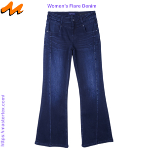 Vaqueros acampanados de tiro bajo para mujer con pliegue frontal, elegantes, lavados, de algodón, poliéster y licra, con un peso de 10.85 oz. - Product Image 1