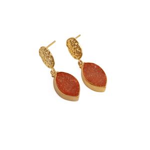 ต่างหูสตั๊ดอัญมณีทำด้วยมือดรูซี่สีส้มรูปหยดน้ำทองเหลืองชุบทองพร้อมพื้นผิวเครื่องประดับแฟชั่นน่ารักสำหรับงานเลี้ยง - Product Image 3