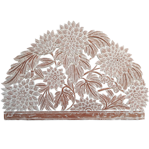 Cabecero de Cama Moderno de Madera de Ingeniería con Diseño de Girasol de Media Luna Tallado a Mano, Acabado Blanco, Tamaño King, Decoración de Pared de Madera Tallada Inteligente - Product Image 2