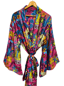 Handmade Plus Size Summer Silk Sari Patchwork <b>Kimono</b> <b>Robe</b> Indian Vintage Recycled Fabric Night Wear <b>Long</b> Loose Fit - Product Image 1