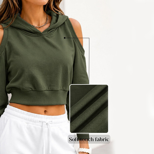 <b>Women's</b> Olive <b>Green</b> Crop Hoodie Sweatshirt <b>Women</b> Casual Pullover Hoodie <b>Women</b> Drop Shoulder with Long Sleeve Cropped Hoodie - Product Image 4