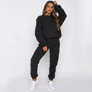 Ensemble sweat-shirt et pantalon en modal pour femme, style vintage uni, idéal pour les promenades nocturnes et les dîners romantiques - Product Image 1