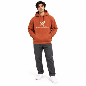 Sudadera con Capucha para Hombre, Naranja, 100% Algodón, Felpa, Ecológica, Transpirable, de Secado Rápido, Diseño Casual con Bolsillos, Ropa de Invierno, Bordada - Product Image 1