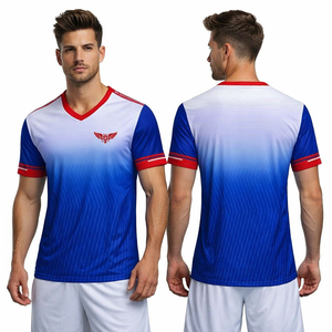 Camiseta de Fútbol Personalizada con Degradado Azul, Cuello en V, Uniforme de Fútbol 2026, Transpirable, de Secado Rápido, Sublimada, para Entrenamiento de Equipo - Product Image 1