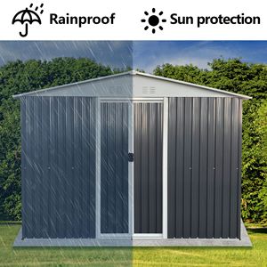 หลังคา10FTx8FT เอเพ็กซ์หน้าต่างอลูมิเนียมสีเทากรอบโลหะป้องกันการกัดกร่อนเครื่องมืออเนกประสงค์บ้านพร้อมประตูล็อคได้โรงเก็บของในสวน - Product Image 3