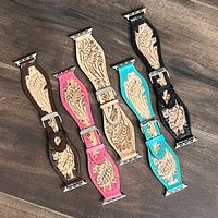 Bracelets de montre intelligents en cuir véritable sculpté à la main de qualité supérieure, élégants, avec boucle à ardillon pleine taille, en cuir véritable, pour remplacement