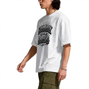 T-shirt personnalisé en gros avec motif graphique blanc pour homme, décontracté, imprimé, à manches courtes, en coton lavé - Product Image 5