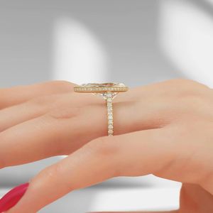 Bague solitaire en or massif 18 carats avec diamant en forme de poire de 3,01 carats cultivé en laboratoire, halo caché, cadeau raffiné pour femme, surprise de mariage - Product Image 3
