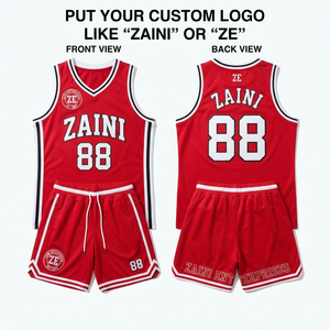 Conjunto de Pantalones Cortos y Camiseta de Baloncesto de Malla Transpirable de Poliéster de 160 g, Color Rojo, Blanco y Negro, con Logotipo Personalizado por Transferencia Térmica, Uniforme de Equipo - Product Image 1