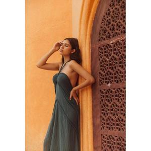 Vestido Maxi Boho sin Mangas con Escote Cruzado, Color Liso, Tejido de Verano, Ajuste Holgado, Cintura Imperio, Gasa Larga, Venta al por Mayor - Product Image 5