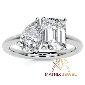 Pera y diamante de moissanita de corte esmeralda Toi et Moi perfecto para compromiso o anillo de diamante de aniversario para ella - Product Image 1