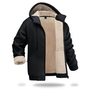 Men's Hooded Zip-Up <b>Fleece</b> <b>Jacket</b> Solid Color Casual Winter Wear Windproof Regular Fit Blue - Product Image 4
