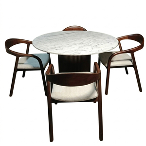 Ensemble de table et de chaises de salle à manger rondes Valo, style Japandi, en teck de qualité supérieure, écologique, durable, qualité d'exportation, élégant - Product Image 2