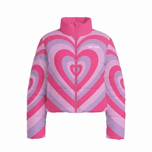 Chaqueta Acolchada con Capucha y Estampado de Corazones para Mujer, Abrigo de Invierno Acolchado, Sublimación Personalizada, Cálida, Acolchada, Estilo Casual para Exteriores - Product Image 3