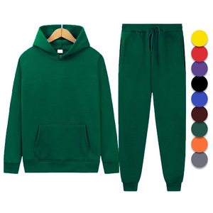 Conjunto Deportivo Unisex de Color Sólido con Capucha, de Algodón, Manga Larga, Informal, para Otoño, con Cierre de Cordón y Bolsillos Laterales - Product Image 1