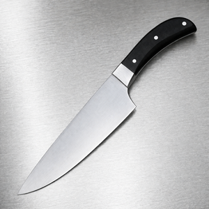 Cuchillo de Chef Moderno Hecho a Mano UMAR FAROOQ CKS-65, Mango de Cuerno Negro, Hoja de Acero de Damasco Forjada Extra Afilada, 8 Pulgadas de Largo - Product Image 1