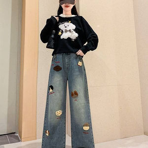 Plus Size Mid Waist Women <b>Flare</b> <b>Jeans</b> Solid <b>Vintage</b> High Street Slimming Breathable High-quality Denim Pants New - Product Image 2