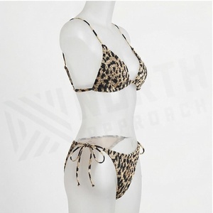 Ensemble bikini deux pièces imprimé léopard avec bas de maillot à nouer sur le côté et bretelles réglables, maillot de bain pour femme - Product Image 3
