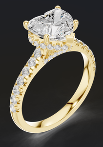 Anillo de Compromiso y Boda Elegante de Lujo con Diamantes Pavé y Halo Oculto, en Oro Sólido de 14K con Certificación IGI, en Forma de Corazón - Product Image 4