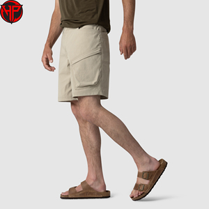 Shorts cargo pour homme en coton 100% écologique, couleur unie, logo sur le devant, taille mi-haute, fermeture élastique, vêtements décontractés - Product Image 4