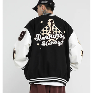 Clothing Manufacturers Custom PU Leather Sleeve Streetwear Letterman Varsity <b>Jacket</b> for <b>Men</b> Custom Logo Unisex Varsity <b>Jackets</b> - Product Image 2