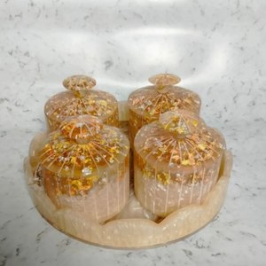Vintage Style Epoxy Resin Cylinder Storage Jar <b>Set</b> with Floral Lid Modern Luxury Design for Wedding Decorative Food Storage Box - Product Image 1