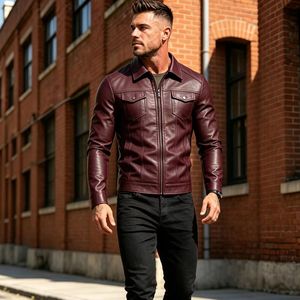 Chaqueta de Cuero Estilo Motero Vintage para Hombre, Marca GURUNA-Z-INDUSTRY, Calidad Premium, Cierre de Cremallera, Forro de Lana, Corte Ajustado - Product Image 6