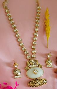 Classic Stylish <b>Gold</b> Plated Moissanite Stone Look Long <b>Necklace</b> <b>Set</b> with <b>Earrings</b> Women Designer Jewelry Wedding Party Gift - Product Image 4