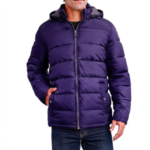 Men's Winter Stand Hooded Patchwork Front Puffer <b>Quilted</b> Windproof Breathable <b>Single</b> Button Outerwear Jackets - Product Image 6