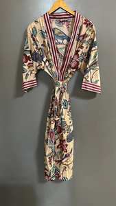 Robe kimono en coton imprimé à motifs d'oiseaux, style bohème - Product Image 3