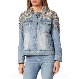 Chaqueta de Mezclilla de Lujo Unisex, Estilo Gótico, con Botones, Perlas y Diamantes, Tejida, Transpirable, Lavada, de Manga Larga, Hecha en Pakistán con Materiales de Alta Calidad - Product Image 3