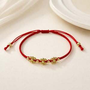 Handmade <b>Red</b> Thread Metal Ball Flower <b>Bracelet</b> Women Girls Adjustable Gold Beaded Charm Friendship Trendy Fashion Jewelry Party - Product Image 3
