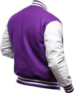 Latest Style Plain <b>Purple</b> Color Button Fleece Patchwork Front Custom OEM Winter Bomber Embossed Printing <b>Varsity</b> Letterman - Product Image 3