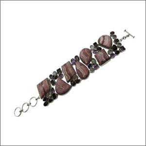 Pulsera multipiedra gruesa de plata 925, pulsera de moda con cuentas de piedras preciosas hermosas - Product Image 1