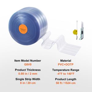 Tenda a Strisce in PVC Trasparente, Lunghezza 50 Piedi x Larghezza 8, Strisce in Plastica Nervata per Porte, Rotolo Grande per Congelatori e Supermercati - Product Image 3