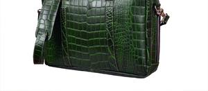 Maletín de Negocios para Viajes, Portátil, con Estampado de Cocodrilo, Cuero Genuino Verde, Hecho a Mano, Impermeable - Product Image 3