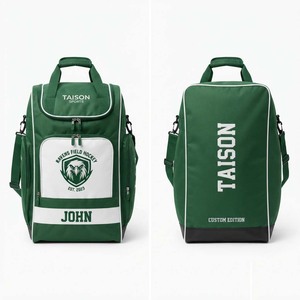 Sac de hockey sur gazon Premium 600D PU 360 GSM avec logo personnalisé, sac à dos de sport d'équipe, vert et blanc, construction à panneaux renforcés, 30-40L - Product Image 1