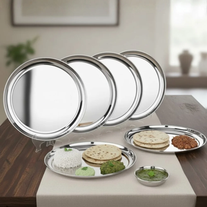 Assiettes à dîner rondes en acier inoxydable, métal poli, plates, compatibles lave-vaisselle, en promotion - Product Image 1