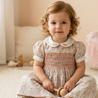 Vestido de Verano para Niñas, Diseño Personalizado OEM ODM, Estilo Línea A, Algodón, Estampado Floral, Hecho a Mano, con Pliegues, Cuello Peter Pan, Estilo Puff, Largo hasta la Rodilla