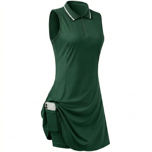 Robe de golf sans manches pour femme, col polo, bleu clair, couleur unie, tissu tricoté à séchage rapide, style décontracté et sportif - Product Image 6